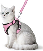 PUPTECK Cat Harness and Leash Set Escape Proof Reflective Cat Walking Harness Adjustable Soft Breathable Mesh Vest for Small Pets, Light Pink, L