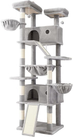 SHA CERLIN 81in Multi-Level Tall Cat Tree Tower for Indoor Kitties/Larger Cat Condo Furniture with Hammock/Cozy Pussycat Perches/Sisal Scratching Posts/Pet House/Wide Base/Grey