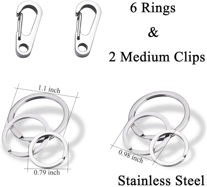 IVIA Dog Tag Clips / 2 Pack/Multiple Size 304 Stainless Steel Quick Clip with Rings/Easy Change Dog Cat ID Tag Holder for Small pet Collars and Harnesses.(2 Medium Silver)
