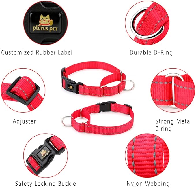 PLUTUS PET Reflective Martingale Collar with Quick Snap Buckle,No Pull Dog Choker Collar for Small Medium Large Dogs,XS,Red
