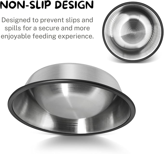 Flexzion Stainless Steel Dog Bowl No Mess Non Spill Dog Water Bowl Rubber Base Dog Bowls for Medium Sized Dog, Food and Water Dish, Pet Food Holder, 22 cm