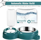 Dog Bowls, Cat Food and Water Bowl Set with Water Dispenser and Stainless Steel Bowl for Cats and Small Dogs - Dark Green