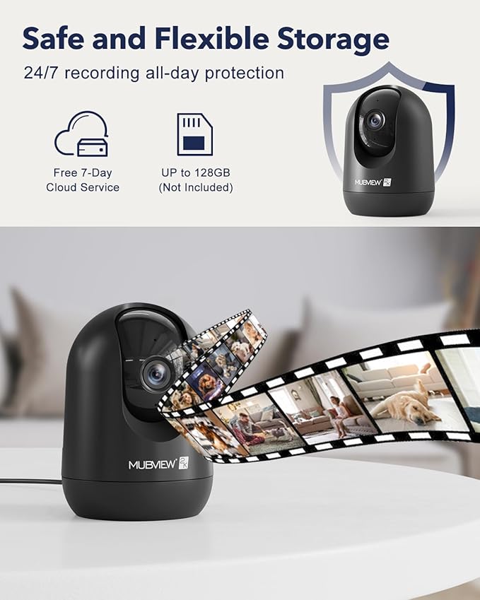 MUBVIEW Cameras for Home Security, Indoor Security Camera, 2.4/5GHz WiFi Wired Camera Ideal for Dog/Elder/Baby, Motion Tracking, Two-Way Audio, Pan Tilt, 7X24, 2K Night Vision PK320B-D