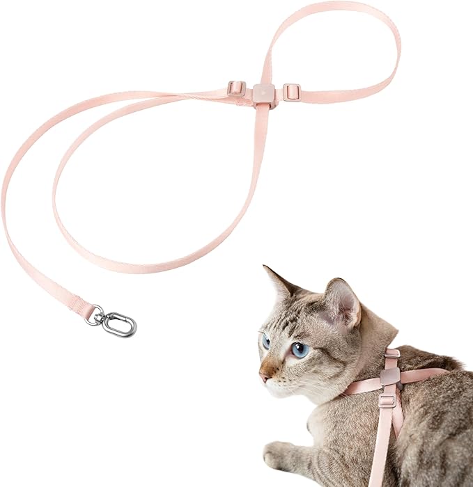 Cat Harness Escape-Proof Anti-Choking Adjustable Nylon Harness Lightweight with Anodized Aluminum Buckle, Ideal for Cats Outdoor Walking and Training, IDA Award (Blush Pink, L (21.7"))