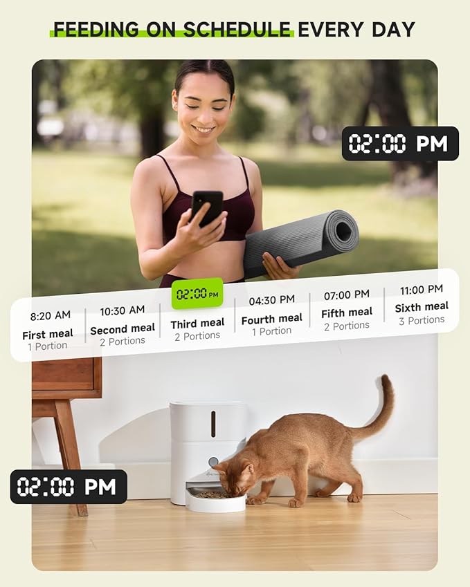 3L Automatic Cat Feeder,5G & 2.4G Wi-Fi Timed Cat Food Dispenser+Wirelss Dog Water Fountain 7L,Battery Operated Wirelss Dog Water Dispenser + 1-10 Meals Per Day
