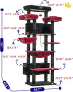 Cat Tree for Indoor Cats Large Adult, 74" Cat Tower for with 3 Big Platforms, 2 Baskets, 2 Condos, Multi-Level Cat Scratching Posts, Black and Red GCT030BR