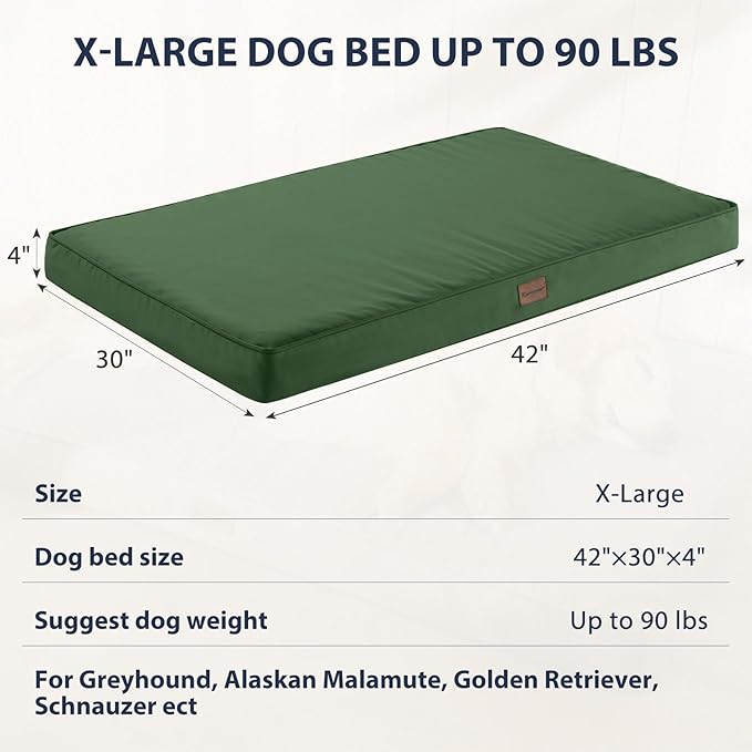 BFPETHOME Outdoor Dog Bed for Large Dogs, Waterproof, Orthopedic with Removable Washable Cover, Egg Crate Foam Mat (42 x 30in, Green)
