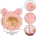 JOICEE Cute Cat Costume Warm Bear Hat Adjustable Soft Small Pet Headwear for Puppy Dog (Pink)