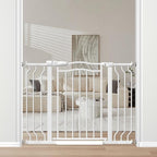 29.9-43.7 in Wide Baby Gate for Stairs Doorways, Auto Close Child Safety Gates Indoor for Dogs Pets, Pressure Mounted Metal Barrier Kids Toddler Door Walk Through, 30" Tall, White