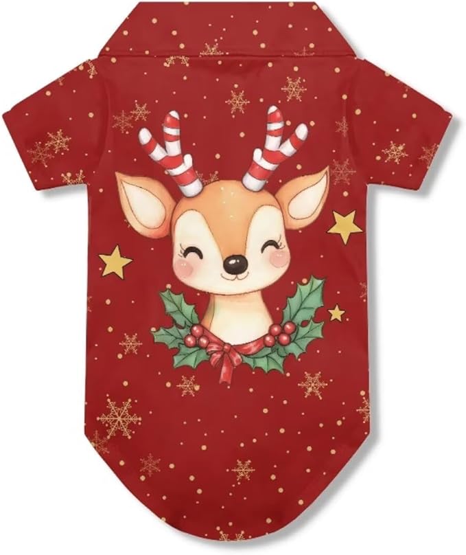 Christmas Reindeer Dog Shirts for Small Dogs Girl Boy Puppy Button Up Tee Breathable Cool Clothes Beach Seaside Puppy Sweatshirt Kitten Soft Pet T-Shirt Fall Outfits for Chihuahua Yorkies
