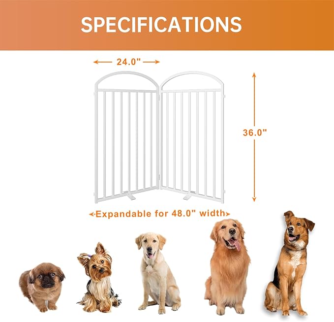 2 Panels Full Matel Freestanding Dog Gates with Door, 48"Extra Wide 36"Tall Free Standing Dog Pet Gate for Indoor & Outdoor. Foldable Pet Fences for Doorways, House, Stairs, Porch, Deck, Yard