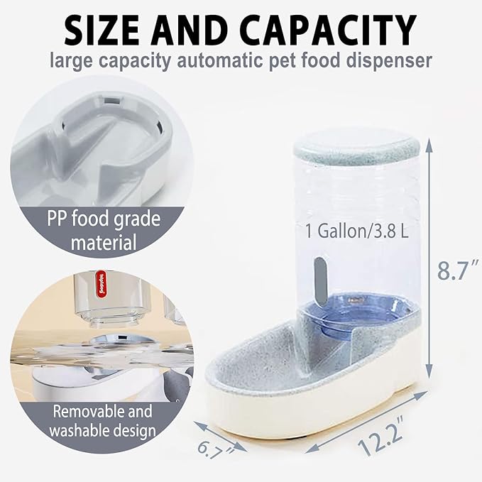 kathson Automatic Replenish Dog Food Dispenser Station,Easily Clean,1 Gallon Gravity Feeder Cat Eating Bowl,Large Capacity Pet Self Feeding for Dogs, Cats Small Pets Puppy Kitten Rabbit Bunny