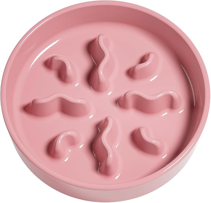 Ceramic Slow Feeder Dog Bowls Small Breed, 0.5 Cups Dog Food Dish for Fast Eaters, Puzzle Bowl for Small Dogs and Cats, 5.5 Inch-Pink