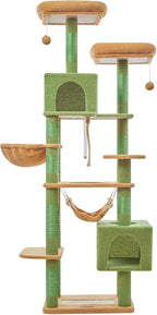 Taoqimiao Cat Tree, 71-Inch Cat Tree Cat Tower for Indoor Cats, Plush Multi-Level Cat Condo with 10 Scratching Posts, 2 Perches,Basket, 2 Caves,Hammock, 2 Pompoms,MS020T Cactus