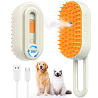 4 in 1 Cat Steam Brush for Shedding, Rechargeable Steam Brush with Foldable Handle, for Cats and Dogs Massaging and Cleaning, Multifunctional Hair Removal Comb (Cream)