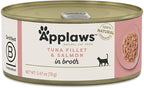 Applaws Natural Wet Cat Food in Broth, Limited Ingredient Canned Wet Cat Food, No Additives, Made with Natural Ingredients, Tuna Fillet with Salmon in Broth (24 x 2.47oz Cans)