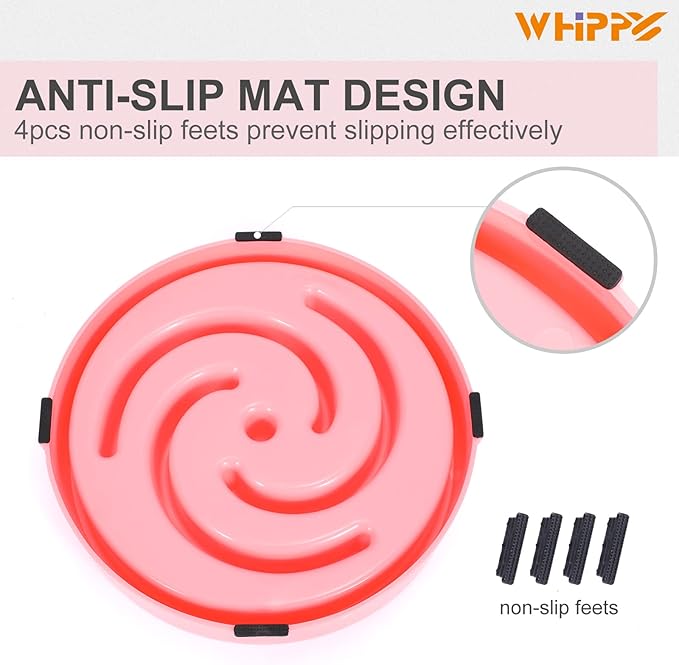 Whippy Slow Feeder Maze Bowl - Anti-Slip, No Choking, Interactive, Bloat Stop - Medium, Pink