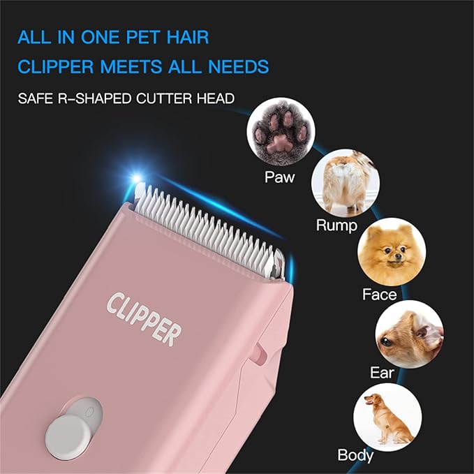 2-in-1 Professional Dog Grooming Kit - Low Noise, Waterproof, USB Rechargeable, and Safe Ceramic Blade - Gift for Dogs and Cats (Pink)
