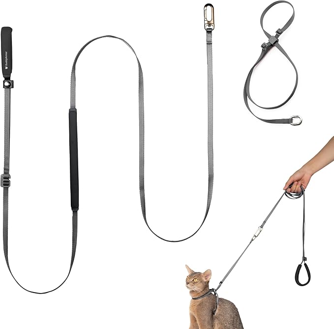 Cat Harness and Leash Set, Lightweight Escape Proof Cat Harness Leash with Padded Handle, Adjustable Cat Leash and Harness for Kitten Small Large Cats Walking Training (Space Gray, M)