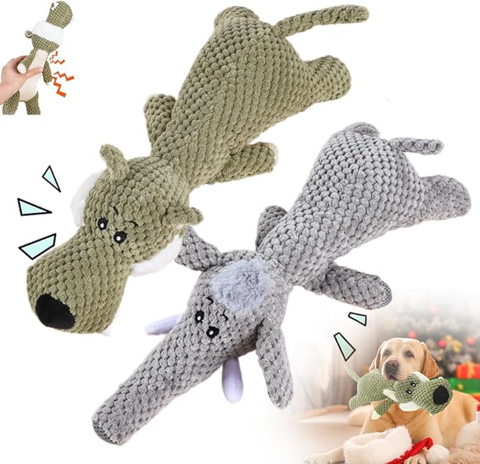 Indestructible Dog Toys,2025 New Dogs Plush Toy for Aggressive Chewers,Squeaky Durable Chew Toy for Indoor Pups Teething, Stuffed Toys for Small Medium Large Animals (A-Grey+Green)