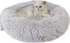 Cat Beds for Indoor Cats - Cat Bed Washable 24 inches, Dog Beds for Small Medium Dogs, Anti Anxiety Round Fluffy Plush Faux Fur Cat Bed, Thick Bottom (Light Grey, Large)