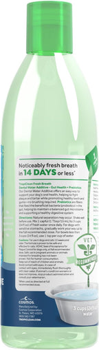 TropiClean Fresh Breath Water Additive for Dogs with Prebiotics, Gut Health for Dogs, Breath Freshener and Teeth Cleaning Solution, 16oz.