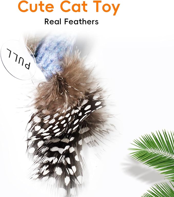 Catnip Cat Toys Satisfy Cat's Natural Hunting Instintion for Indoors Cats Feather Toys Interactive with Lifelike Chirp Sound Chirping Bird Kitten Toy Real Feather(Green Bird)