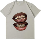 Verdusa Women's Lips Print Graphic Tees Y2k T Shirts Summer Crew Neck Vintage Going Out Tops