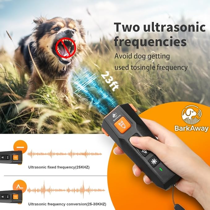 2025 Ultrasonic Dog Bark Deterrent for Safe Anti-Bark Training Stop Neighbor's Dog Device with 4 Working Modes, LED Flashlight – 2 in 1 Pet Training Device with Long Range Humane Technology