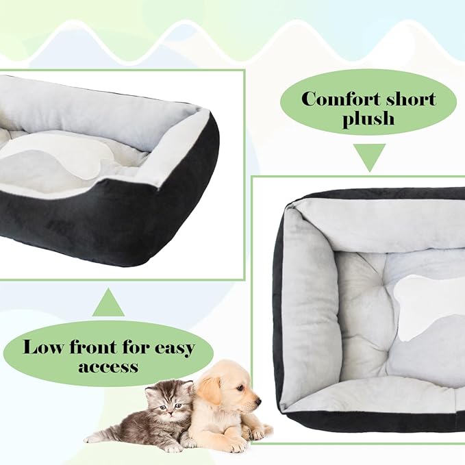 Dog Beds for Small Dogs,Rectangle Cat Beds for Indoor Cats,20"x15"x6" Washable Pet Bed with Side and Anti-Slip Bottom for Medium Dog,Kitten(Black)