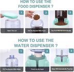 Meikuler Automatic Dog Cat Feeder and Water Dispenser Set,Waterer and Gravity Food Feeder for Small & Medium Dogs Cats Puppies,Large Capacity 1 Gallon x 2 (Green)