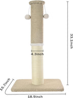 Made4Pets Tall Cat Scratching Post, Heavy Duty and Thicker Scratching Posts for Indoor Cats Adults, 33" Natural Sisal Cat Scratcher with Hanging Balls, Sturdy Base Cat Scratch Post, Beige