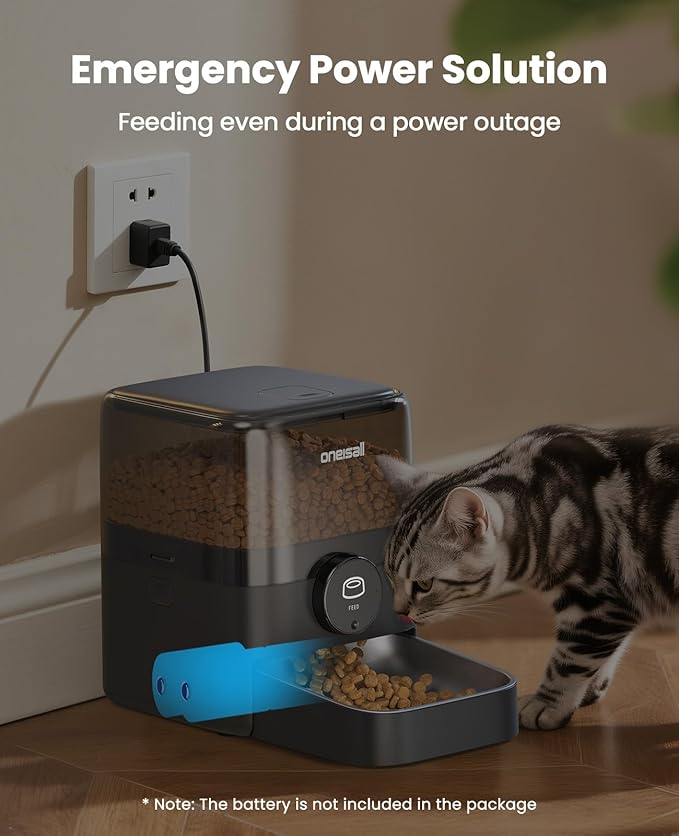 oneisall Automatic Cat Feeder for Large Kibble and Snacks, 12 Cups/3L Timed Pet Feeder for Cats Indoor, Programmable Dry Food Dispenser (Black)