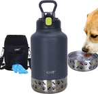GiNT 37oz Insulated Stainless Steel Dog & Human Water Bottle | Leakproof Travel Dispenser with Detachable 10oz Bowl, 24H Cold/12H Hot, Carrying Case for Walking, Hiking, Camping & Outdoor Travel