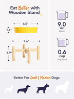 LE TAUCI Ceramic Slow Feeder Dog Bowls Elevated, 0.6 Cups Raised Dog Bowl with Wooden Stand for Small Breed, Pet Dishes to Slow Down Eating, Puzzle Cat Food Bowl, Star Yellow