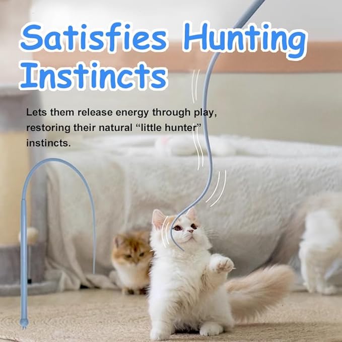 Silicone Cat Wand Toy, Blue Interactive Teaser Stick, Mouse Tail Design, Pet Entertainment for Cats and Dogs