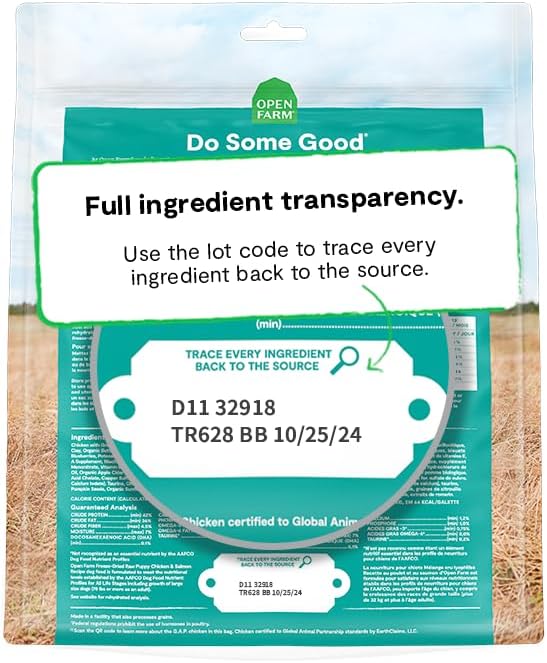 Open Farm, Freeze Dried Raw Puppy Food, Patties with 95% Meat, Organs & Bone, Complete Meal or Freeze Dried Dog Food Mixer, Chicken & Salmon Puppy Recipe, 10.5oz Bag