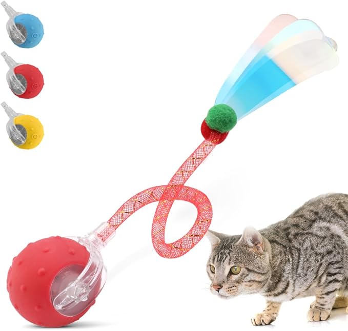 2Pack Interactive Cat Toys Ball for Indoor Cats with Elastic Mesh Net Tails – 3 Working Modes for Agile Movement, Motion Activated, USB-C Rechargeable, Ideal for Indoor Cats (Red)
