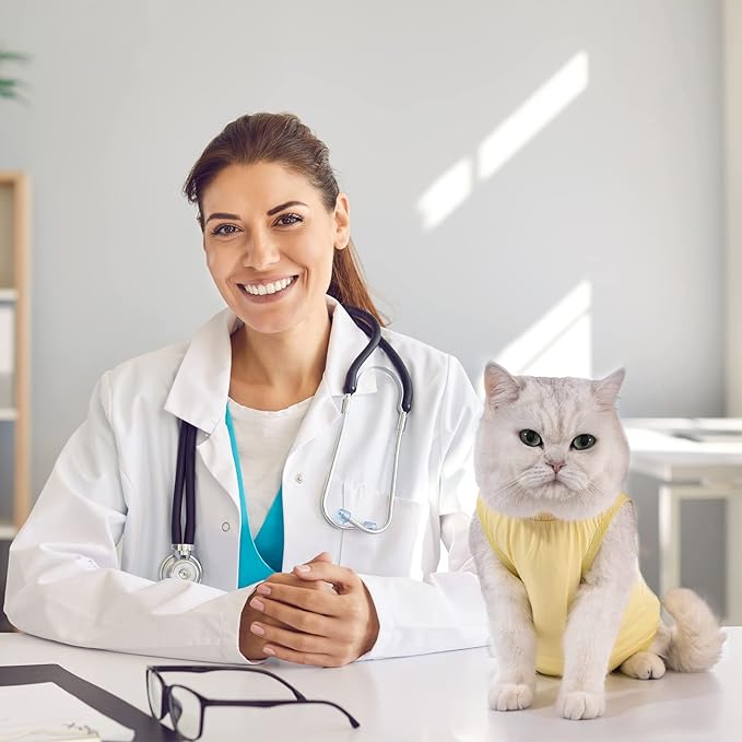 Avont Cat Recovery Suit - Kitten Onesie for Cats After Surgery, Cone of Shame Alternative Surgical Spay Suit for Female Cat, Post-Surgery or Skin Diseases Protection -Yellow(L)