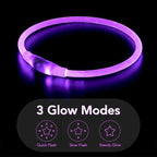 Colaseeme LED Dog Collar Light Up Dog Collars 1 Count USB Rechargeable TPU Glow Safety Basic Dog Collars for Large Medium Small Dogs (Purple)
