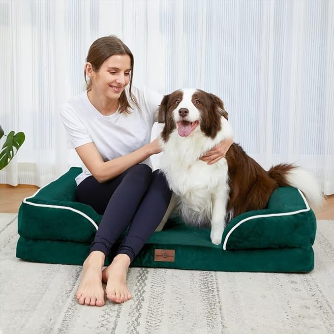 Comfort Expression Orthopedic Large Dog Beds, Waterproof Dog Beds for Large Dogs, Comfy Washable Pet Bed Sofa with Removable Cover & Non-Slip Bottom(Emerald)