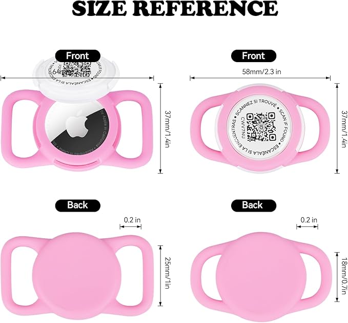 QR Code Pet Air Tag Tracker Holder - Waterproof Silicone Case for Dog & Cat Collars, Reusable ID Tag with Secure QR Tracking, No GPS Needed (Pink; M)