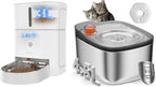 Cat Water Fountain Stainless Steel 4.5L +3L Automatic Cat Feeder， 5G & 2.4G Wi-Fi Cat Food Dispenser Pet Feeder Set
