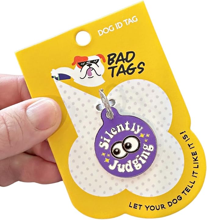 Personalized QR Code Dog Tags - Choose from 25+ Tag Designs - QR Code Links to Your Profile - Unique, Cute, Funny, Sassy Pet ID Tag (Silently Judging, Large (1.25 inch))