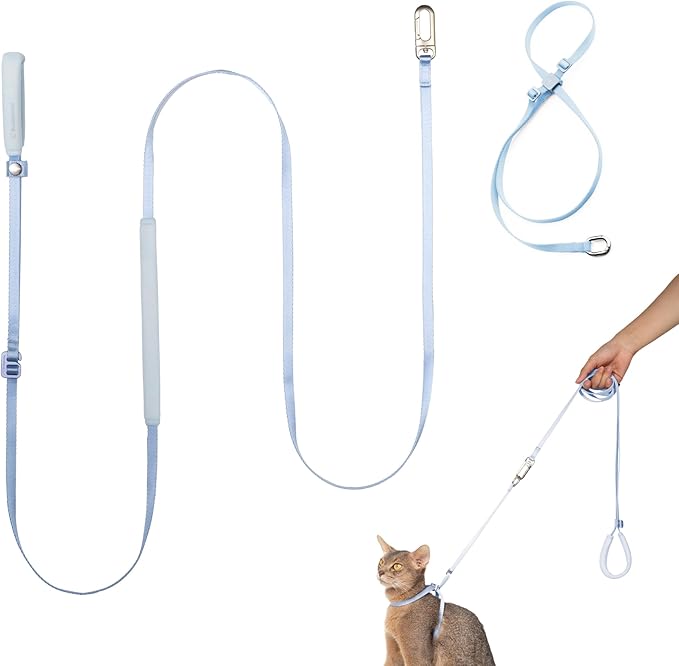 Cat Harness and Leash Set, Escape Proof Cat Harness Lightweight Leash with Padded Handle Adjustable Leash Harness for Kitten>4lbs Small Large Cats Walking Training (Sierra Blue, M)
