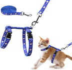 Cat Harness and Leash Set Gold Moons Soft Nylon Escape Proof Adjustable for Kittens Small Animals Glow in The Dark(Blue)