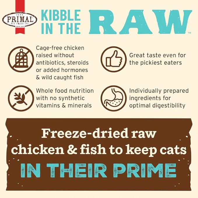 Primal Kibble in The Raw, Freeze Dried Cat Food, Chicken & Fish, Scoop & Serve, Made with Raw Protein, Whole Ingredient Nutrition, Crafted in The USA, Dry Cat Food, 24 Ounce (1.5 lb) Bag