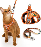 Cat Harness and Leash Set, Step-in Escape Proof Adjustable Vest Harness for Small Medium Large Cats, Lightweight Soft Breathable Reflective Kitten Harness, Easy to Wear for Walking Travel, Camping, L