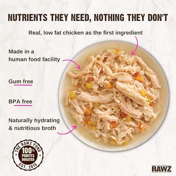 Rawz Natural Premium Shredded Canned Cat Wet Food - Grain Free Made with Real Meat Ingredients No BPA or Gums - 3oz Cans - 18 Count (Chicken & Pumpkin)