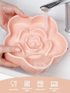 Ceramic Slow Feeder Dog Bowl, Anti-Choking Slow Food Bowls, 8" 11.3oz Slow Feeder for Medium, Large Breeds, Plum Puzzle Design, Non-Slip Silicone, Dishwasher and Microwave Safe, Pink